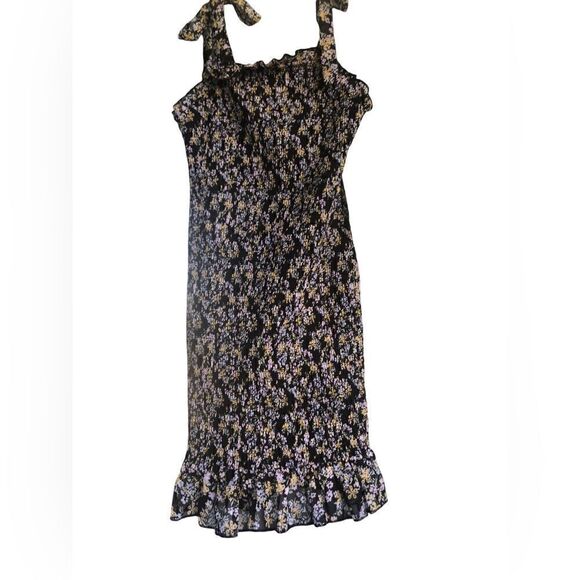 NWT GIRLS POPPIES & ROSES BLACK YELLOW GREEN FLOWER SUMMER ELASTIC RUFFLE DRESS - Picture 1 of 5